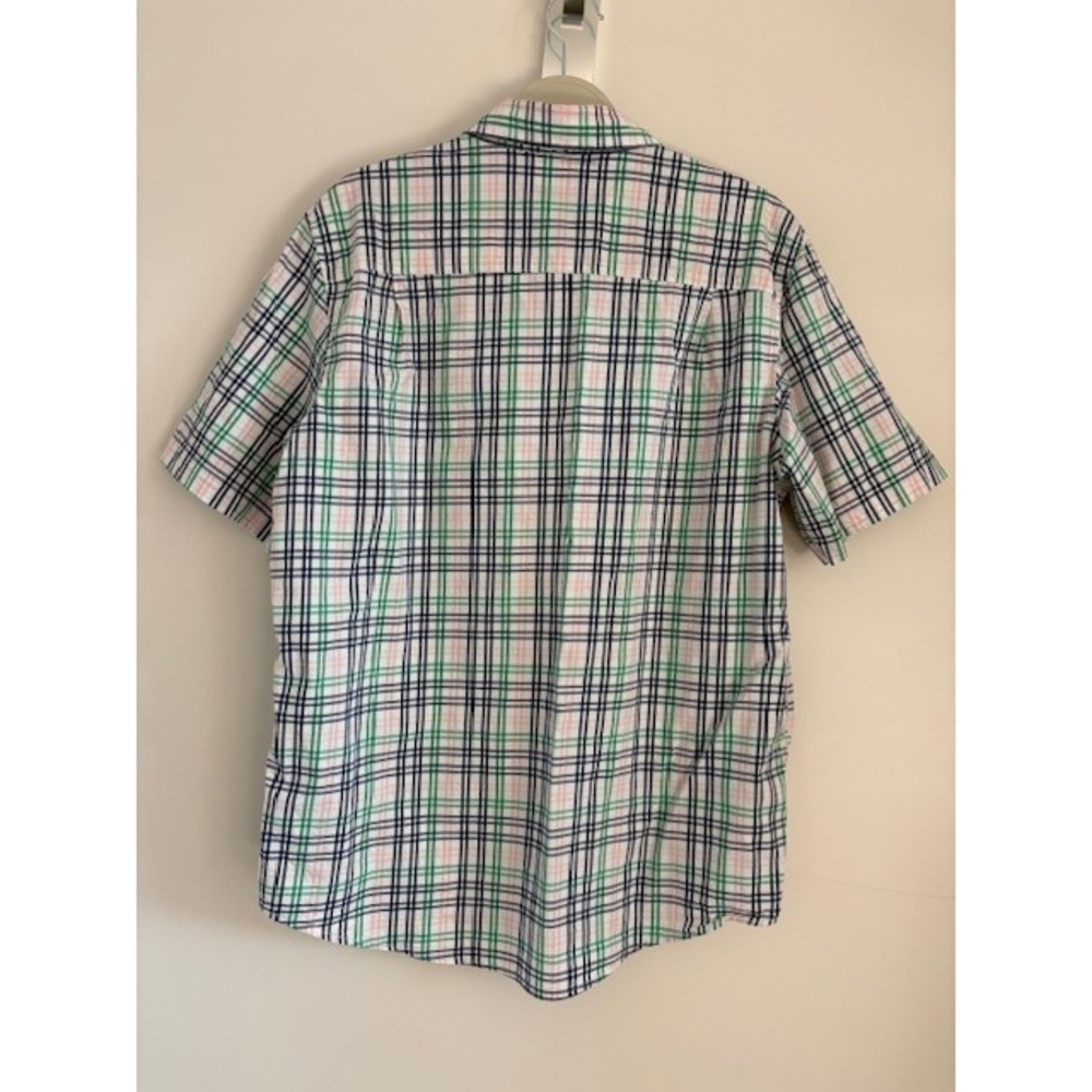 George Mens Classic Fit Short Sleeve Plaid Button Down Shirt‎ Green Pink Navy L - Picture 2 of 3